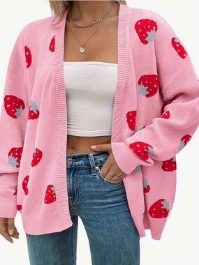 Pink Strawberry Knit Cardigan